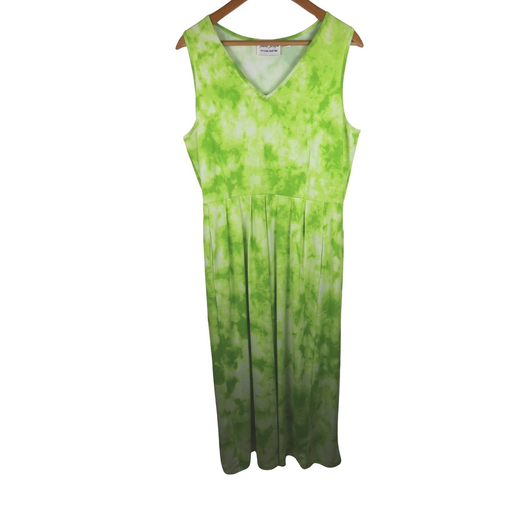 Feather Jersey Louis Dell'Olio Maxi Dress L Green Tie Dye Pleated Y2K Resort